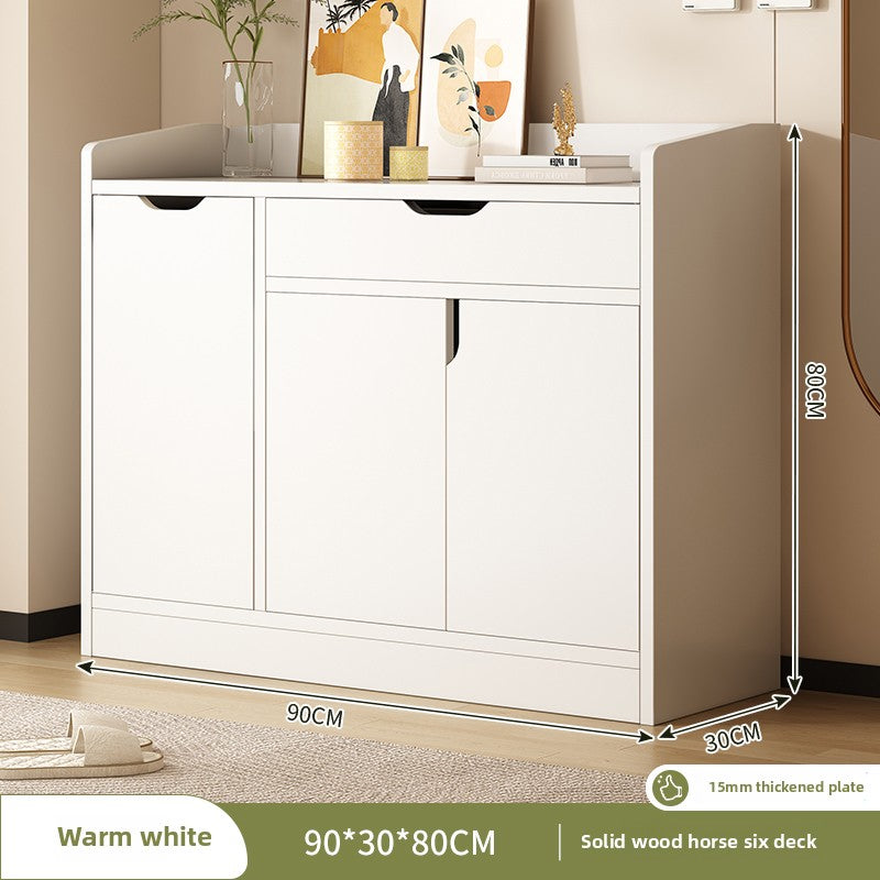 Warm White Simple Style Solid Wood Multi-layer Drawer Shoe Cabinet