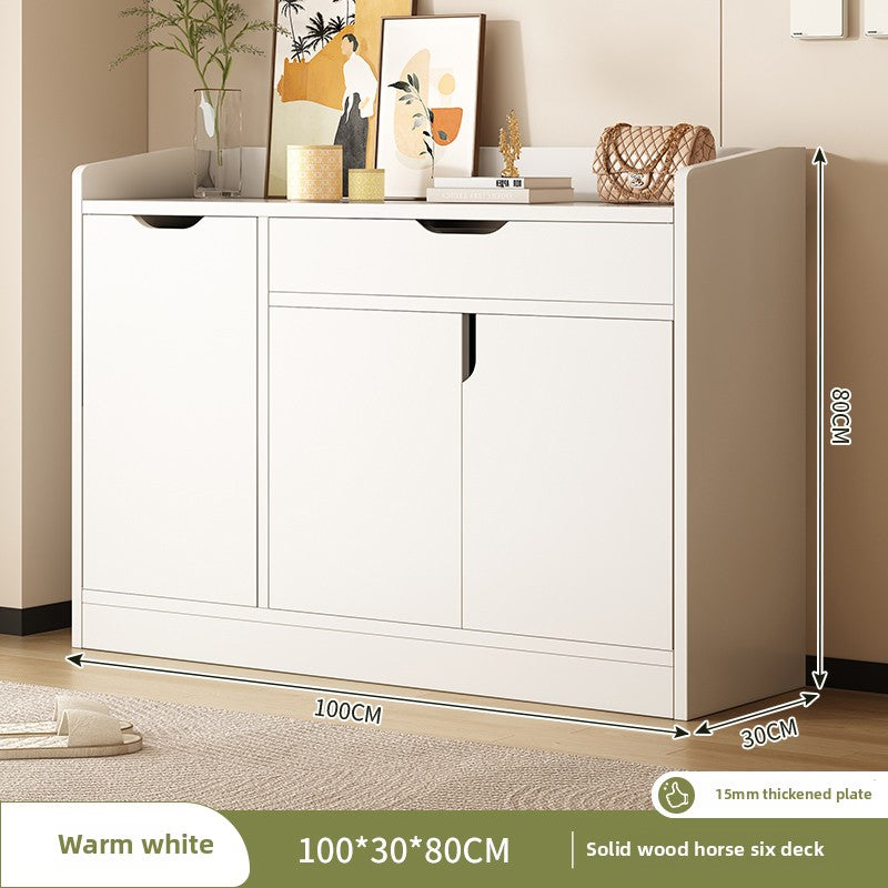 Warm White Simple Style Solid Wood Multi-layer Drawer Shoe Cabinet