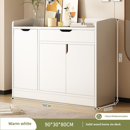 Warm White Simple Style Solid Wood Multi-layer Drawer Shoe Cabinet